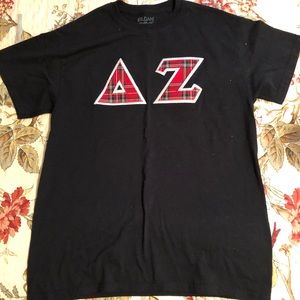 Delta Zeta plaid block letter tee
